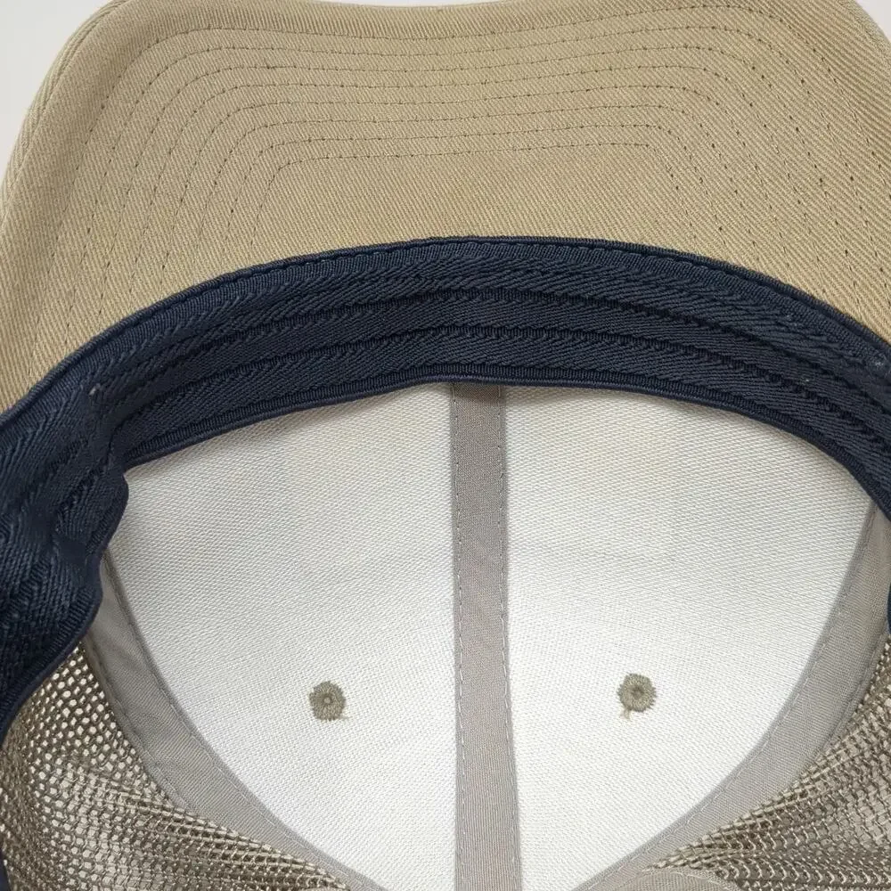 Columbia PFG Baseball Cap Beige One Size Mesh American Flag Fish Patch Hat Blue